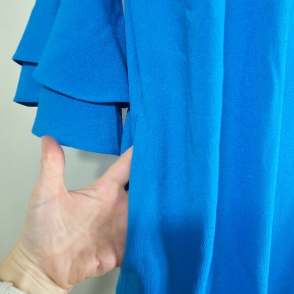 Soft Surroundings Blue Ruffle Sleeve Shift Dress Sz L Lightweight Crepe Boho - Picture 5 of 10